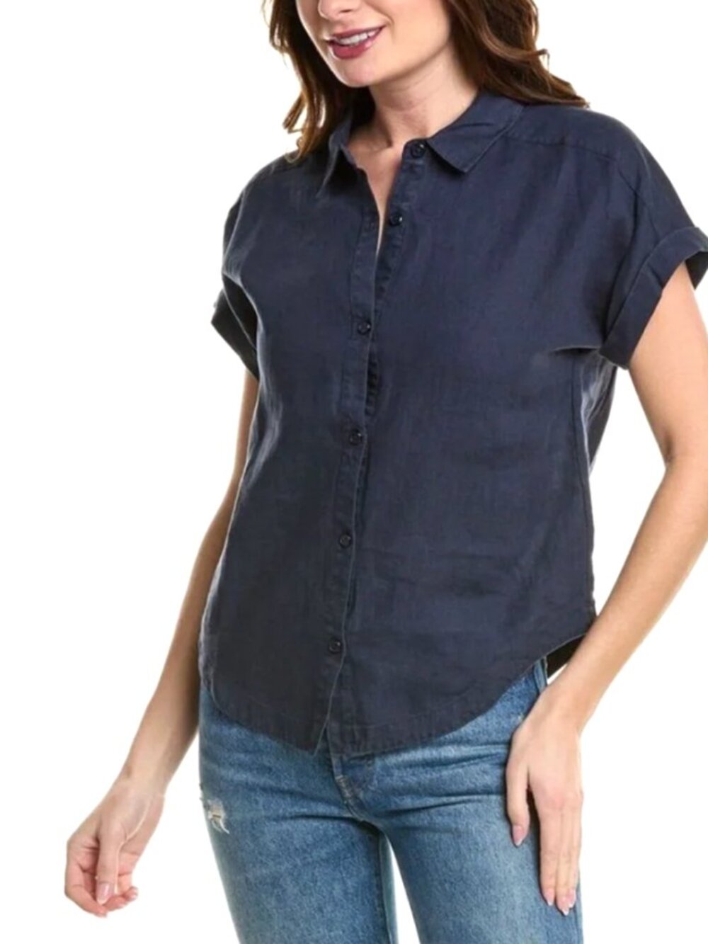 Michael Stars | Linen Camp Shirt Charlie Navy Blue Button Down | Size XS